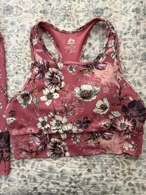 RBX Floral Racerback Sports Bra and shorts - Dusty Rose Size Large